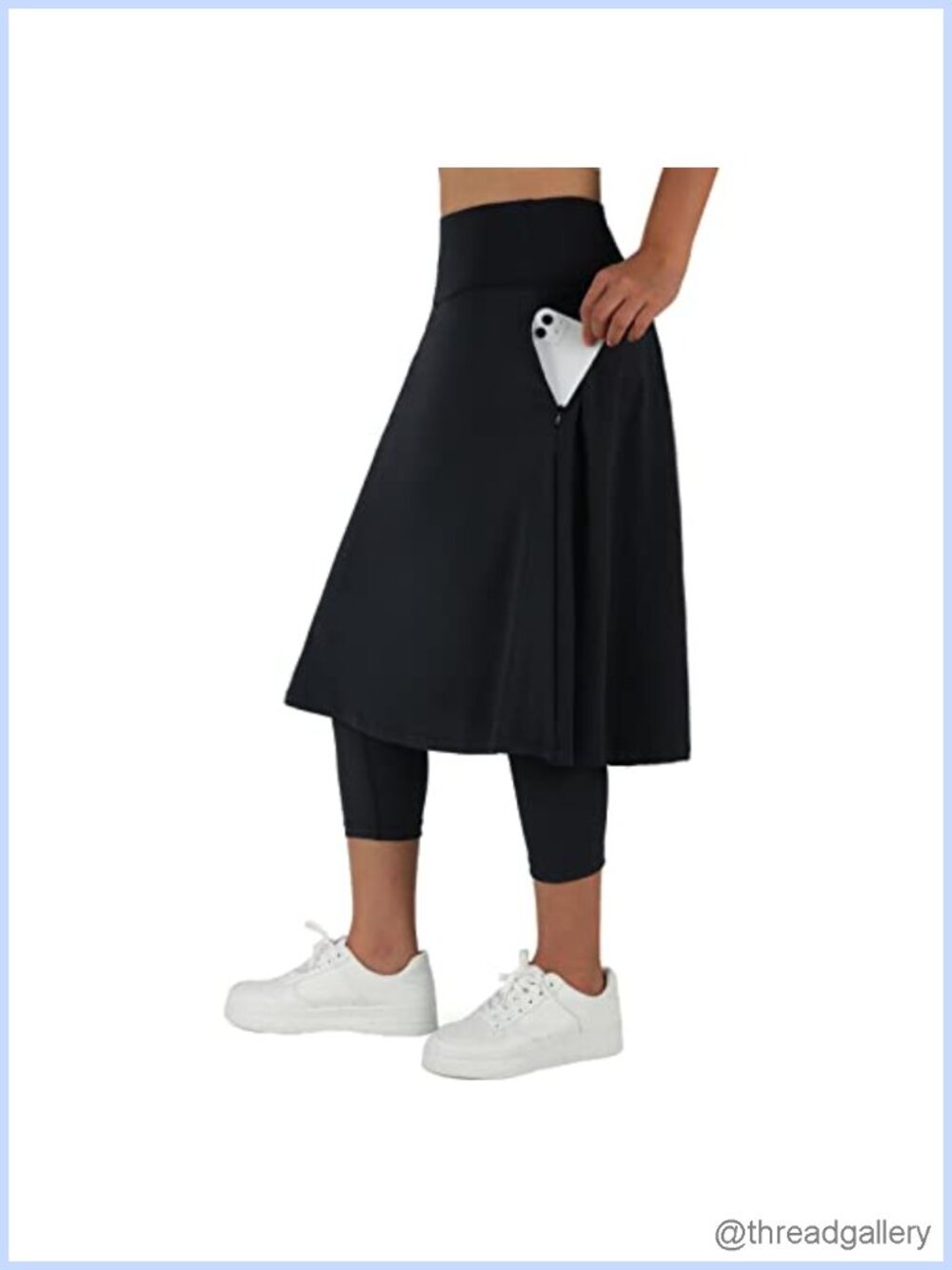 Women's High Waist Skirted Leggings with Pockets - Knee Length Active Skirt
